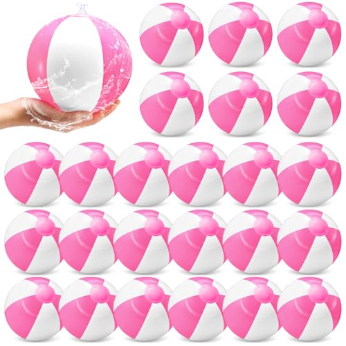 Lunmon 24 Pack 8 Inch Pink and White Inflatable Beach Balls Bulk PVC Beach Balls Blow up Water Games Toys for Kids Summer Swimming Pool Party Favors Hawaiian Tropical Theme Party Supplies - Image 1