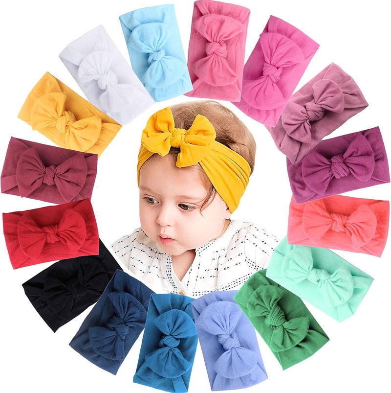 JOYOYO 16 Colors Soft Wide Turban Baby Headbands with 4.5 inches Hair Bow Headwraps for Baby Girls Infants Newborn Hair Accessories Toddlers Kids and Children - Image 1