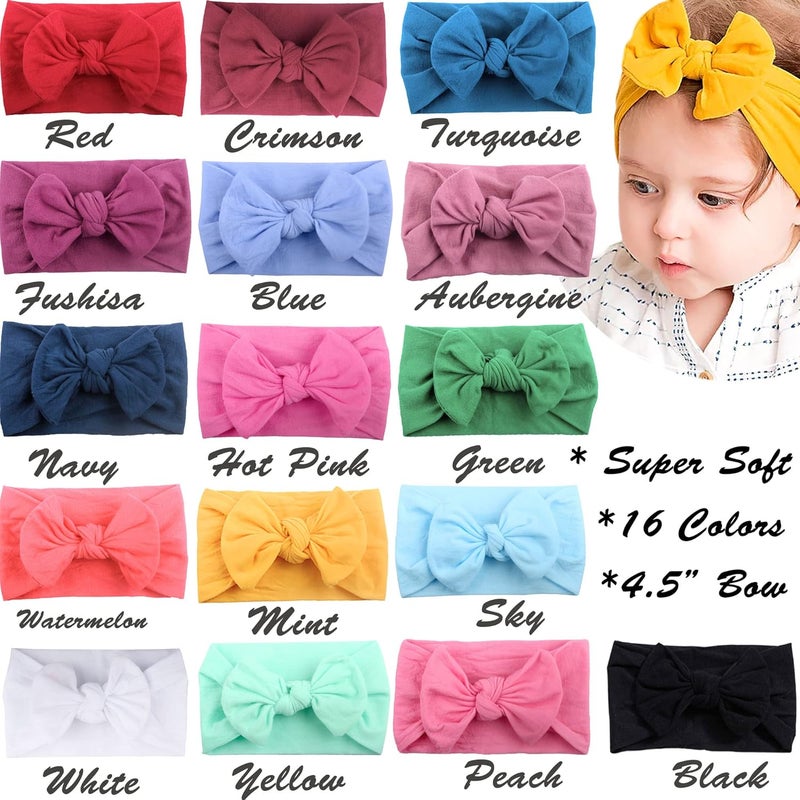 JOYOYO 16 Colors Soft Wide Turban Baby Headbands with 4.5 inches Hair Bow Headwraps for Baby Girls Infants Newborn Hair Accessories Toddlers Kids and Children - Image 3