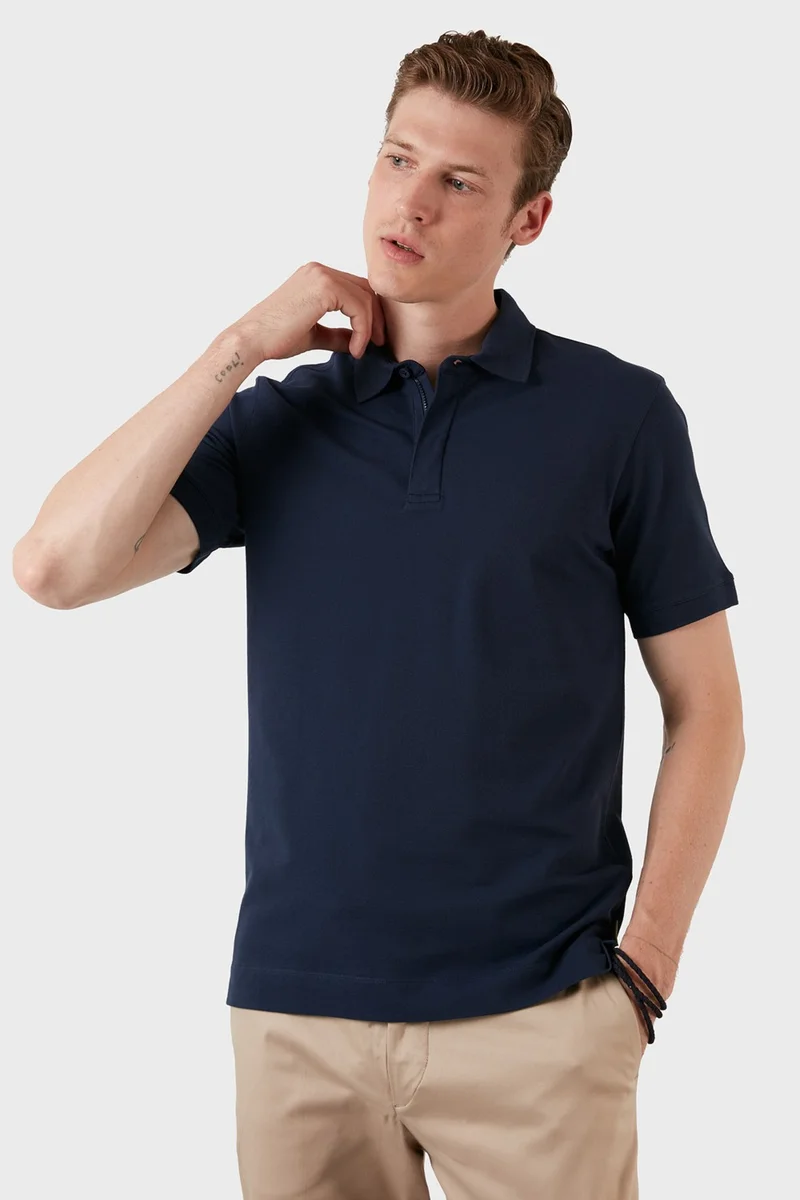 Exxe Cotton Regular Fit Button and Zipper Polo T Shirt Men's Polo EX601