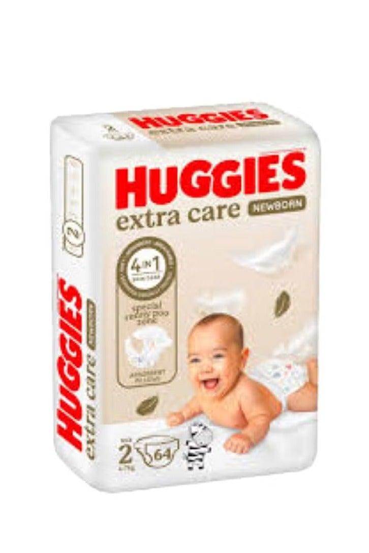 هجيز حفاضات أطفال إكسترا كير، مقاس ٢، ٤-٧ كجم، عبوة جامبو، ٦٤ حفاضة - Image 1