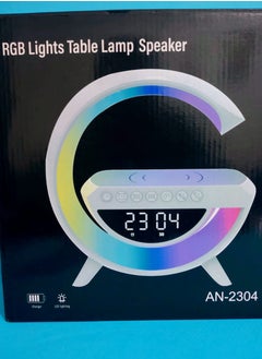 صب صوت قوى  RGB Lights Table Lamp Speaker بموديل AN-2304. وهو عبارة عن ساعة رقمية متعددة الوظائف تجمع بين مكبر صوت بلوتوث ومصباح LED RGB، مما يجعله مناسبًا للاستخدام كمنبه ومكبر صوت ومصدر إضاءة ديكورية