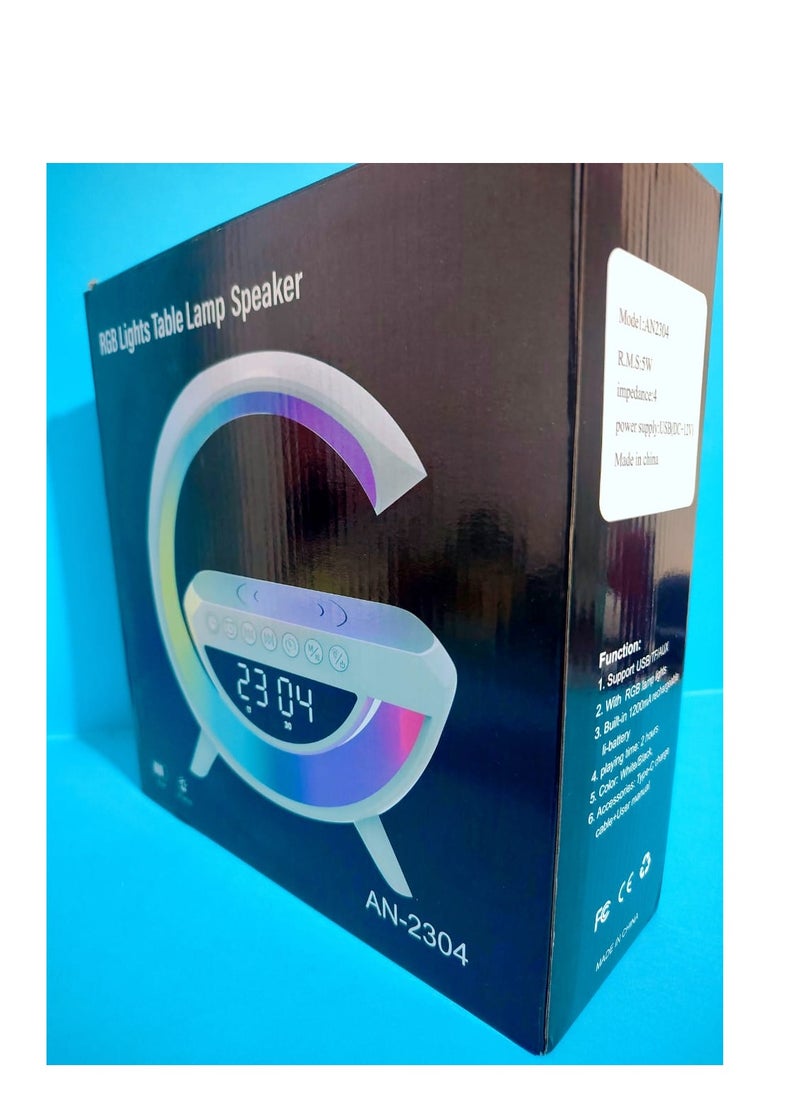 ماركة غير محددة - صب صوت قوى  RGB Lights Table Lamp Speaker بموديل AN-2304. وهو عبارة عن ساعة رقمية متعددة الوظائف تجمع بين مكبر صوت بلوتوث ومصباح LED RGB، مما يجعله مناسبًا للاستخدام كمنبه ومكبر صوت ومصدر إضاءة ديكورية - Image 1