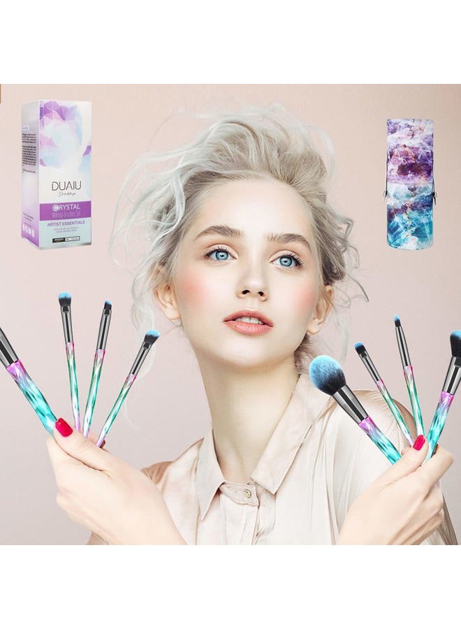 DUAIU Makeup Brushes 15pcs Premium Synthetic Bristles Crystal Handle Set Kabuki Foundation Brush Face Lip Eye Makeup Brush Sets Professional with Starry Gift Box (Blue) - Image 4