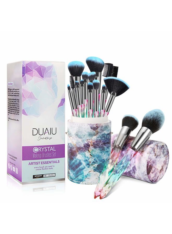 DUAIU Makeup Brushes 15pcs Premium Synthetic Bristles Crystal Handle Set Kabuki Foundation Brush Face Lip Eye Makeup Brush Sets Professional with Starry Gift Box (Blue) - Image 1