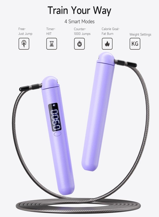 ACHDOFITS Jump Rope for Adults - Jump Ropes with Counter Calorie, Adjustable Steel Wire Skipping Rope with LED Display, for Men Women Fitness and Workout (Purple) - Image 2