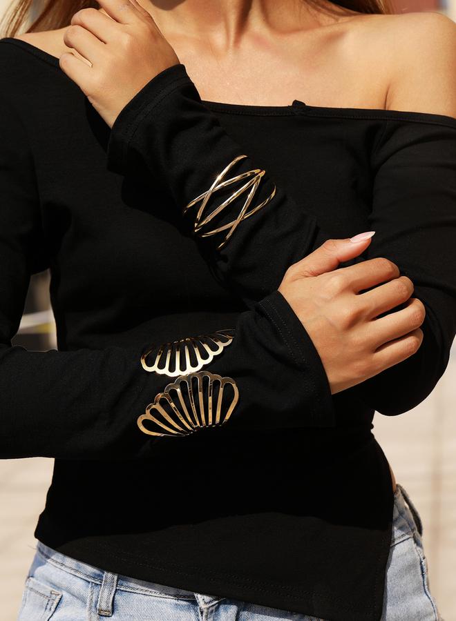 Take Two Gold Irregular Cut Out Open Bangle - Image 2