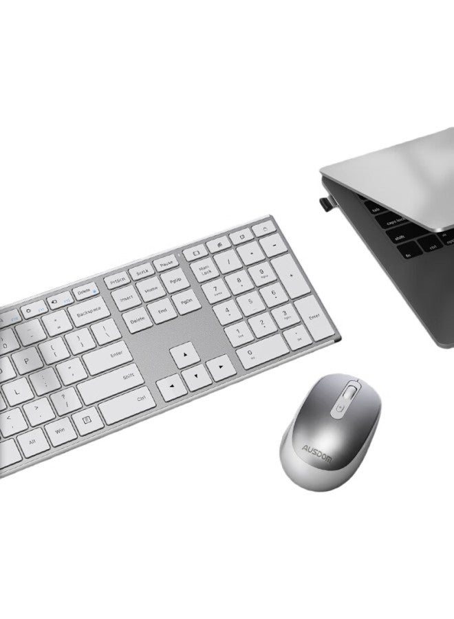 AUSDOM Asdun Kam200 Wireless Office Keyboard And Mouse Set, Business Office Ultra-Thin Desktop Laptop 2.4G One-To Keyboard And Mouse T Set, Full-Size White - Image 2