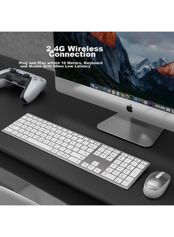 AUSDOM Asdun Kam200 Wireless Office Keyboard And Mouse Set, Business Office Ultra-thin Desktop Laptop 2.4g One-to Keyboard And Mouse T Set, Full-size White - Image 2