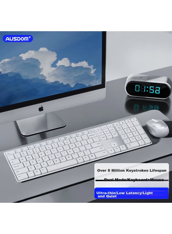 AUSDOM Asdun Kam200 Wireless Office Keyboard And Mouse Set, Business Office Ultra-thin Desktop Laptop 2.4g One-to Keyboard And Mouse T Set, Full-size White - Image 1