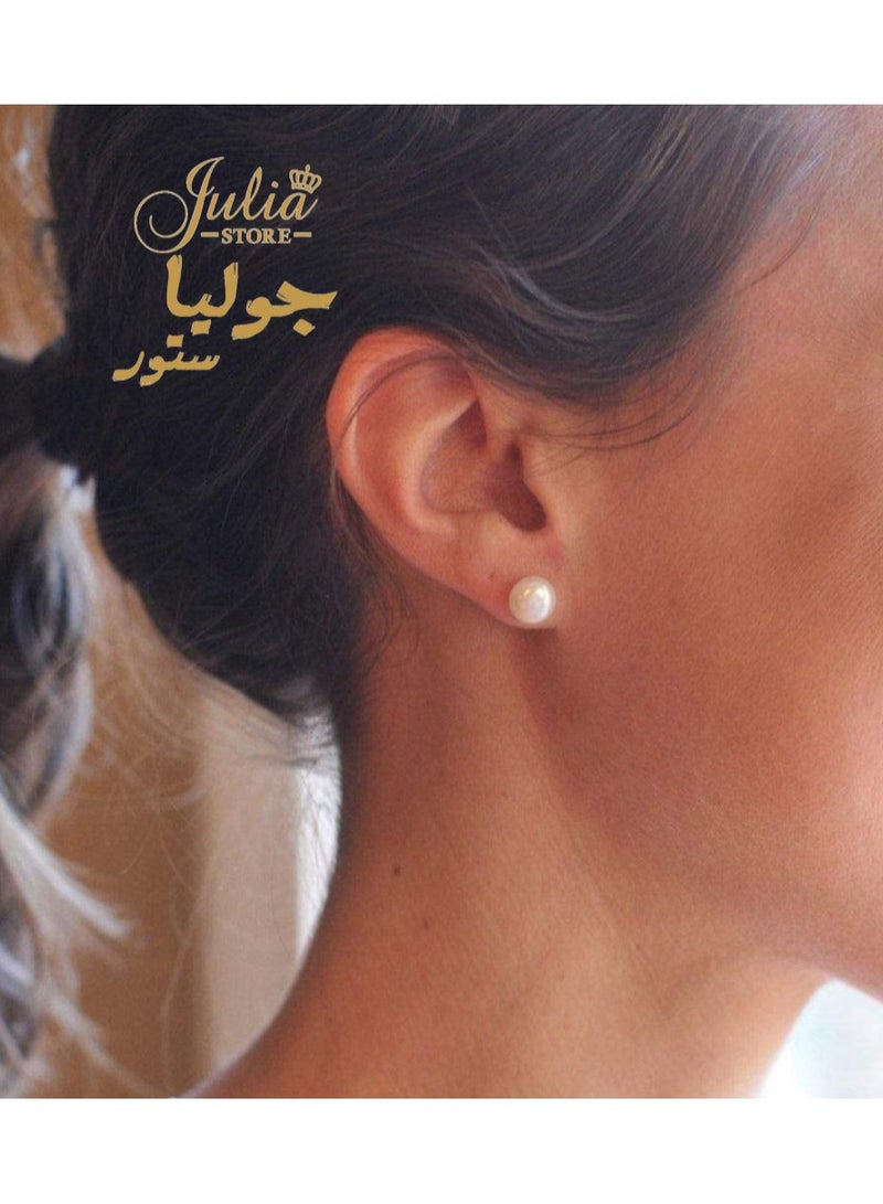 جوليا ستور أقراط من الفولاذ المقاوم للصدأ مطلية بالذهب عيار 18 قيراط منتقاة بعناية من لؤلؤ المياه العذبة المستزرعة AAAA أقراط مجوهرات لا تسبب الحساسية من متجر جوليا - Image 3