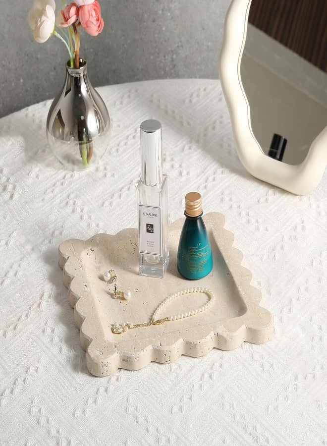 karibiber Travertine Decorative Tray, 7.8in Square Vanity Tray with Scallop Edge, Premium Square Jewelry Dish for Earrings Keys Necklaces, Unique Stone Trinket Dish for Frineds and Mom, Decor Gift(Romano) - Image 3