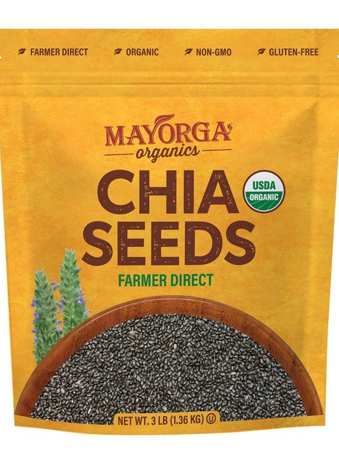 Mayorga بذور الشيا العضوية الخام، 3 رطل كيس قابل لإعادة الإغلاق | سوبر فود مع أوميغا 3 النباتية وبروتين نباتي | معتمد من وزارة الزراعة الأمريكية، خالي من الغلوتين، غير معدّل وراثيًا، تجارة مباشرة، كوشير | أضف إلى الإفطار، الشوفان والمزيد - Image 1