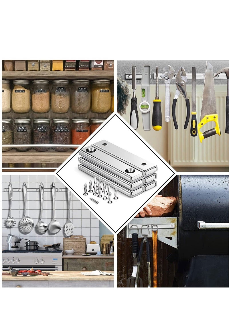 Captaintech Neodymium Rectangular Magnets 70Lbs 6Pack 60x13.5x5mm 32KG Strength Strong Rectangular Bar Magnets Household and Industrial Base Magnet with Screws for Fridge Scientific Shower Door Office etc - Image 3