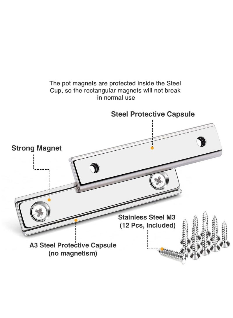 Captaintech Neodymium Rectangular Magnets 70Lbs 6Pack 60x13.5x5mm 32KG Strength Strong Rectangular Bar Magnets Household and Industrial Base Magnet with Screws for Fridge Scientific Shower Door Office etc - Image 4