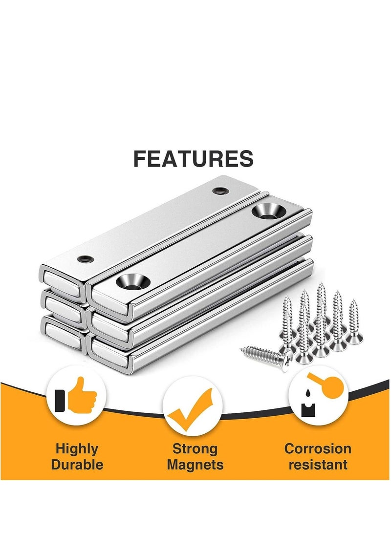 Captaintech Neodymium Rectangular Magnets 70Lbs 6Pack 60x13.5x5mm 32KG Strength Strong Rectangular Bar Magnets Household and Industrial Base Magnet with Screws for Fridge Scientific Shower Door Office etc - Image 5