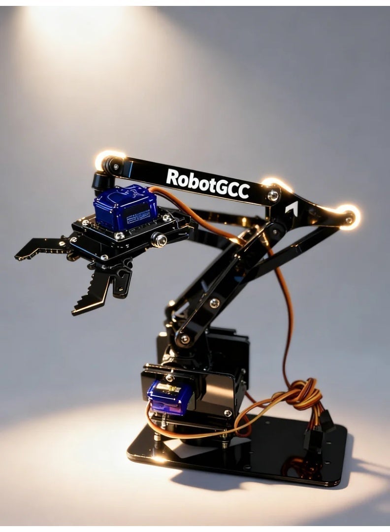 robotgcc Arduino Robot Arm Kit Programmable Robotic Arm Kit with Servo Motors Acrylic DIY Mechanical Arm Robotics Kit Microcontroller Controlled Robotic Manipulator STEM Education Robot Arm Kit for Arduino Learning Robotics Automation Training Engineering Projects Coding Robot Kit Smart Robot Arm Claw Kit for Students Beginners Advanced Robotics Kit with Precise Control Multi Axis Movement Durable Structure Easy Assembly Compatible with Arduino IDE Robotics Arm Kit for School Lab DIY Electronics Engineering Training Robotics Learning Kit - Image 3
