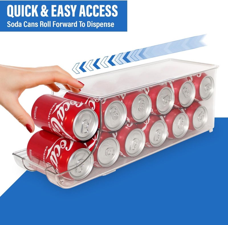 ShelfShaper Soda Can Organizer with Lids, Stackable Soda Can Dispenser for Refrigerator, Clear Can Holder Organization and Storage Bins for Fridge, Kitchen, Countertop, Drink Pantry Organizers, Holds 12 Cans Each - Image 4