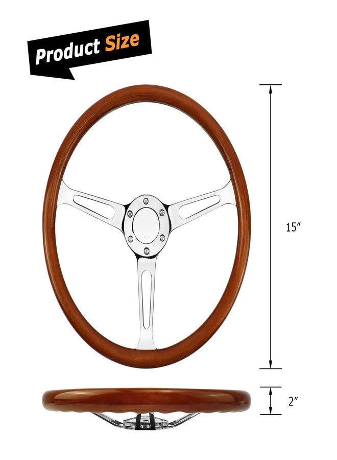 VOONKE 380MM Wooden Universal Racing/Golf Steering Wheel, 6 Bolts Grip round Steering Wheel For Club Car EZGO RXV & TXT, Yamaha, Precedent Tempo, DS,for Race/Rally/Motorsport/Car-(Plating - Long) - Image 2