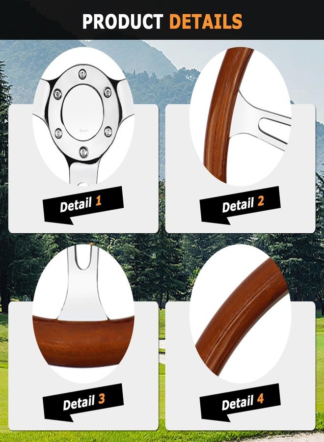 VOONKE 380MM Wooden Universal Racing/Golf Steering Wheel, 6 Bolts Grip round Steering Wheel For Club Car EZGO RXV & TXT, Yamaha, Precedent Tempo, DS,for Race/Rally/Motorsport/Car-(Plating - Long) - Image 3
