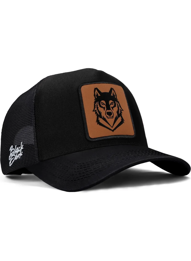 Black Börk V1 Trucker Wolf - Unisex Black Hat (Cap) with 4 Code Logo