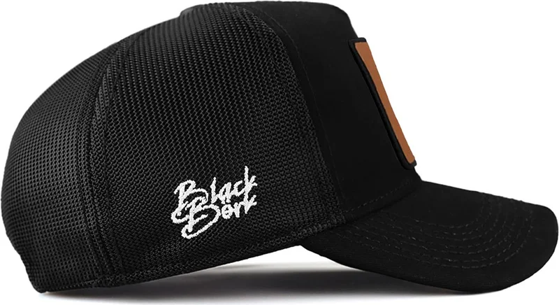 Black Börk V1 Trucker Wolf - Unisex Black Hat (Cap) with 4 Code Logo