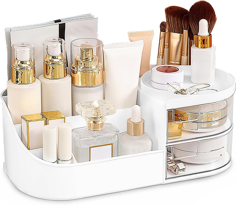 Fodgo Makeup Organizer Makeup Box for Storage Make Up, Cosmetic, Skincare Organiser for Women Elegant Makeup Vanity with Transparent Drawer Make Up, Cosmetic, Skincare Organiser for Women (White) - Image 1