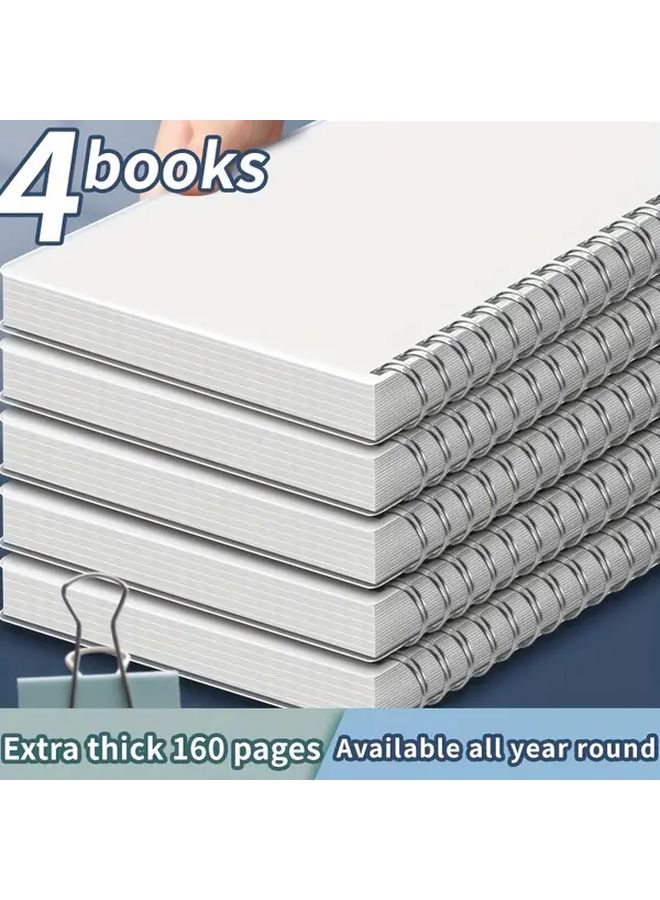 A5 Size 4 Book Set Flip Top Spiral Notebooks 160 Pages Extra Thick For Exams - Image 1