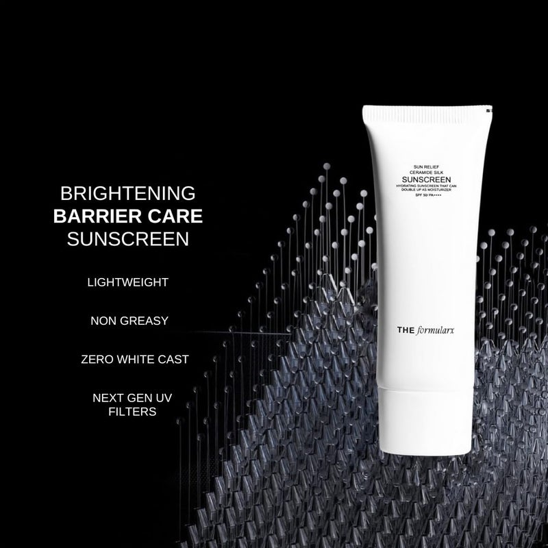 The Formularx Sun Relief Ceramide Sunscreen SPF 50 PA  Broad Spectrum UV  Blue Light Protection  For Oily Acne prone Sensitive Skin  Brightening Barrier Care with Niacinamide Hyaluronic acid  Peptides  Lightweight No White Cast  Water  Sweat Resistant  Men  Women  50g - Image 2