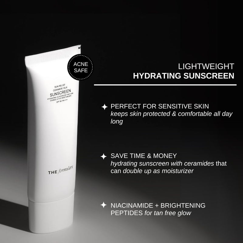 The Formularx Sun Relief Ceramide Sunscreen SPF 50 PA  Broad Spectrum UV  Blue Light Protection  For Oily Acne prone Sensitive Skin  Brightening Barrier Care with Niacinamide Hyaluronic acid  Peptides  Lightweight No White Cast  Water  Sweat Resistant  Men  Women  50g - Image 4
