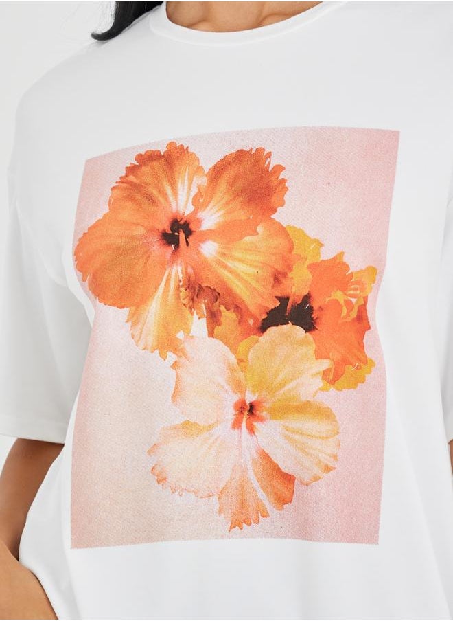 Take Two Take Two Graphic Print Round Neck Oversized T-Shirt  - Image 4