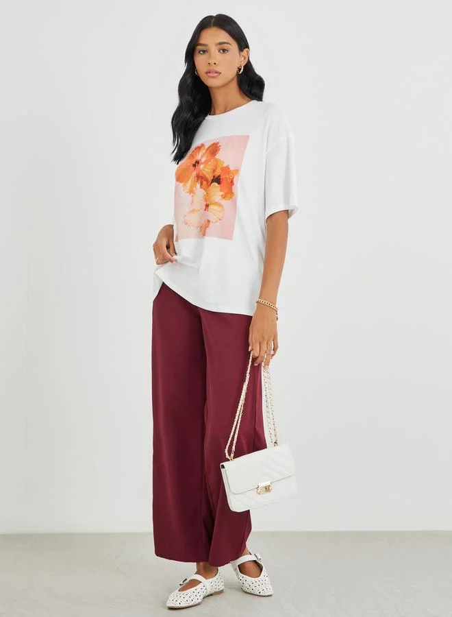 Take Two Take Two Graphic Print Round Neck Oversized T-Shirt