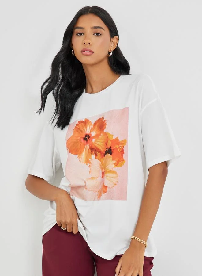 Take Two Take Two Graphic Print Round Neck Oversized T-Shirt