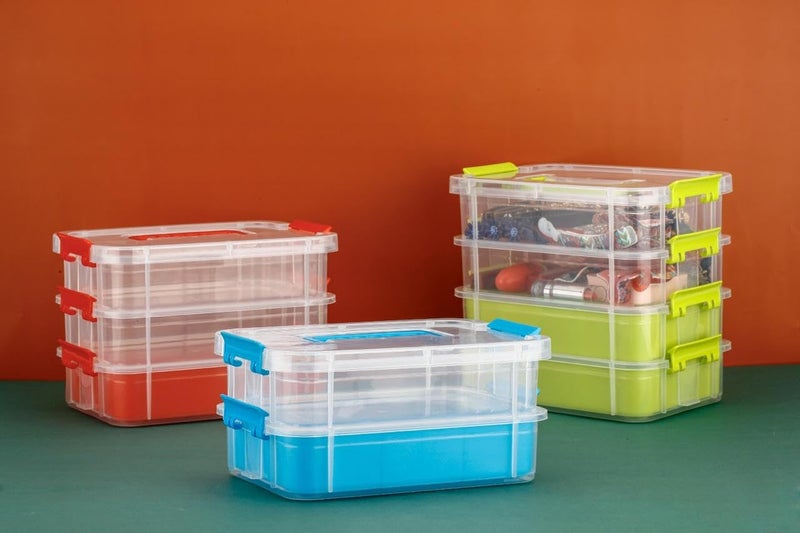 Stysol 3Tiers Stack Carry Storage Container Transparent Stackable Storage Bin With Handle Lid Latching Storage Container Box for Stationery Art Craft Makeup Accessory - Image 4