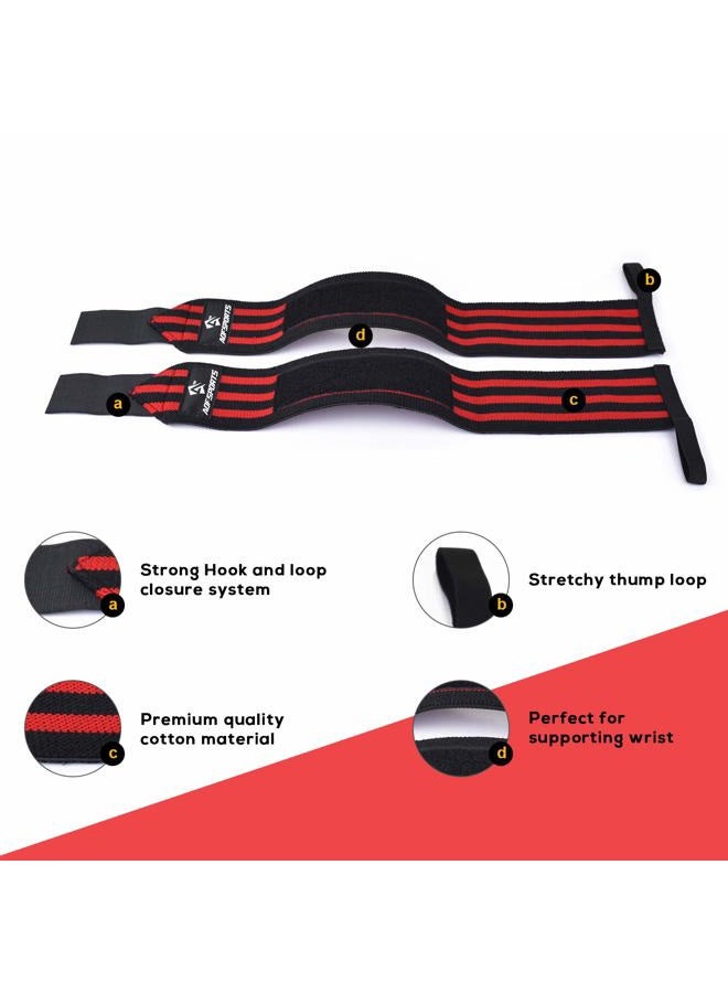 AQF 18” Wrist Wraps Supports Heavy Duty Weightlifting Gym Training Fist Straps with Thumb Loop (Red & Black) - Image 3