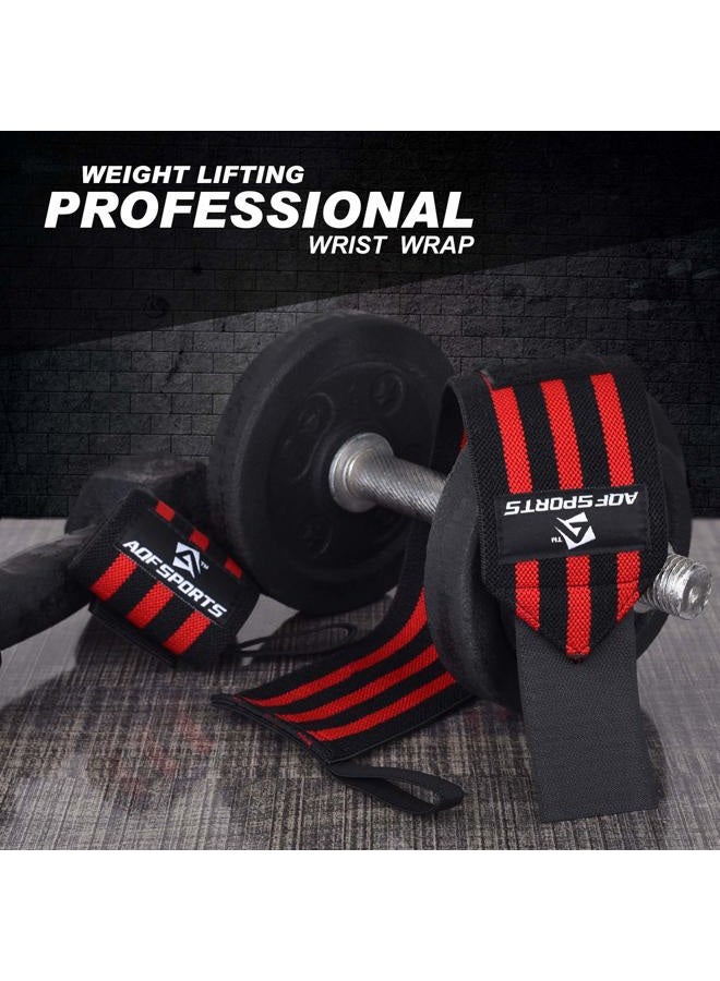 AQF 18” Wrist Wraps Supports Heavy Duty Weightlifting Gym Training Fist Straps with Thumb Loop (Red & Black) - Image 4