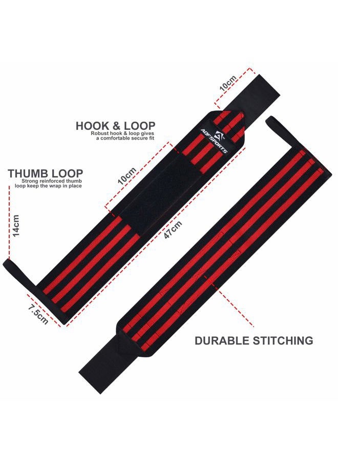 AQF 18” Wrist Wraps Supports Heavy Duty Weightlifting Gym Training Fist Straps with Thumb Loop (Red & Black) - Image 5