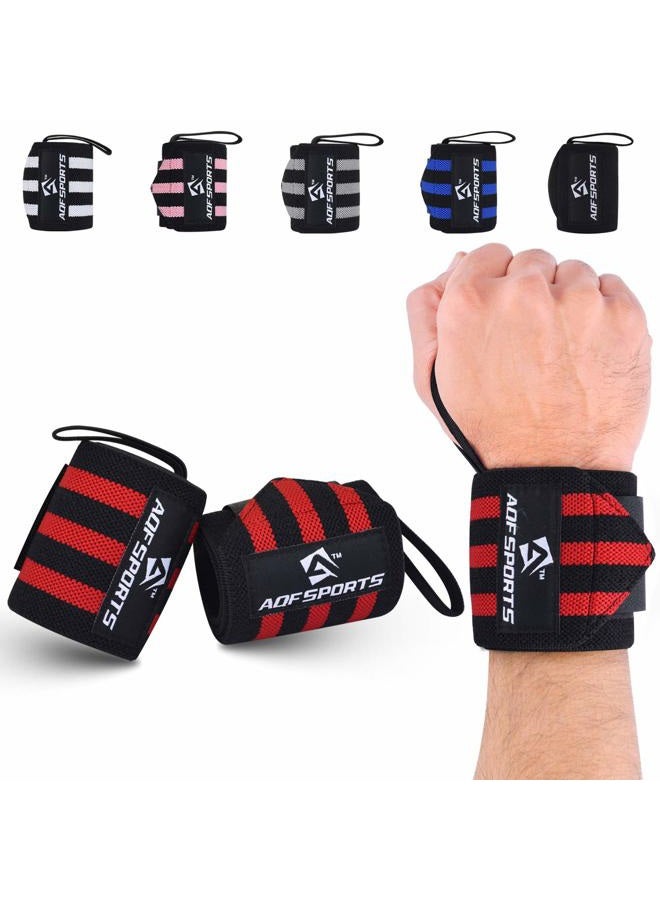 AQF 18” Wrist Wraps Supports Heavy Duty Weightlifting Gym Training Fist Straps with Thumb Loop (Red & Black) - Image 1