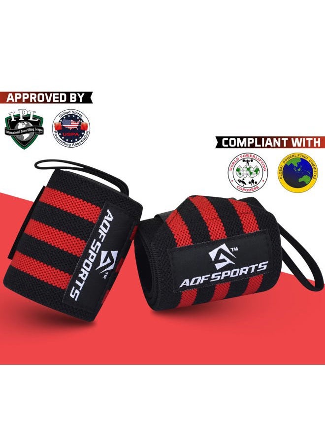 AQF 18” Wrist Wraps Supports Heavy Duty Weightlifting Gym Training Fist Straps with Thumb Loop (Red & Black) - Image 2