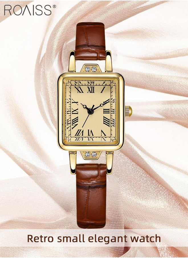 roaiss - Women's Leather Strap Quartz Watch, Analog Display Rectangle Dial with Roman Numeral Scales, Retro Chic Waterproof Wristwatch as Gift for Ladies - Image 1