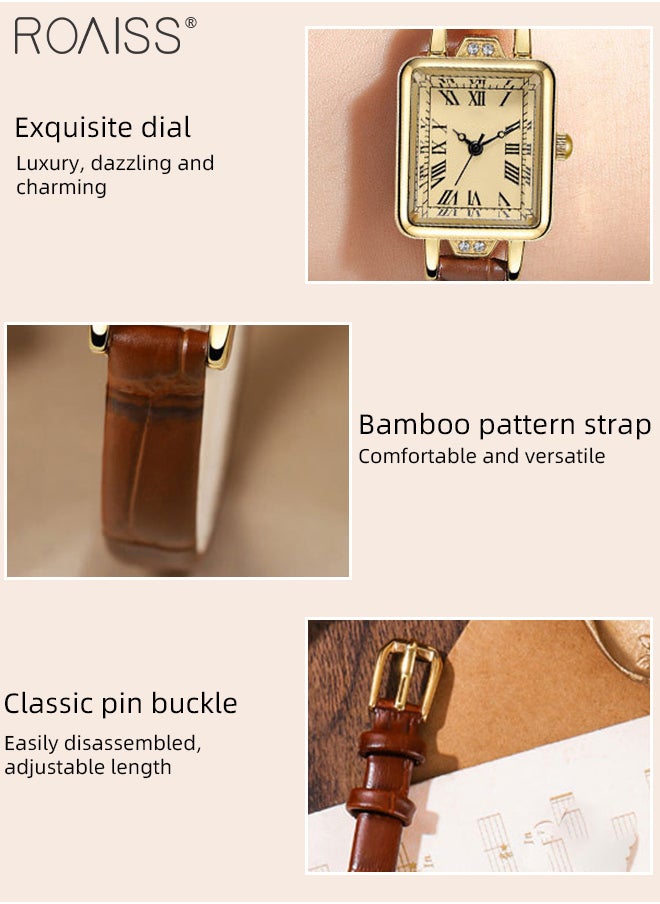 roaiss - Women's Leather Strap Quartz Watch, Analog Display Rectangle Dial with Roman Numeral Scales, Retro Chic Waterproof Wristwatch as Gift for Ladies - Image 1