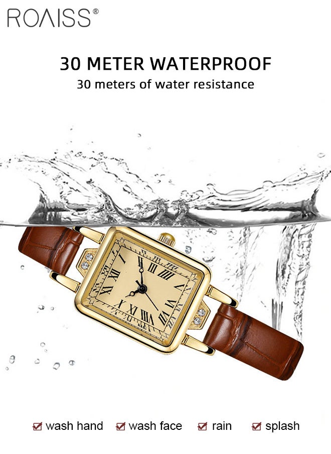 roaiss - Women's Leather Strap Quartz Watch, Analog Display Rectangle Dial with Roman Numeral Scales, Retro Chic Waterproof Wristwatch as Gift for Ladies - Image 1