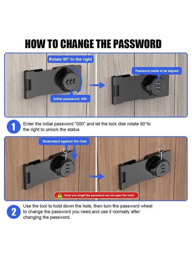 HASTHIP® Household Cabinet Password Hasp Locks,Cabinet Door Combination Lock,Door Security Slide Latch Lock for Small Doors Cabinets Barn Bathroom Outdoor Garden (Black) - Image 5