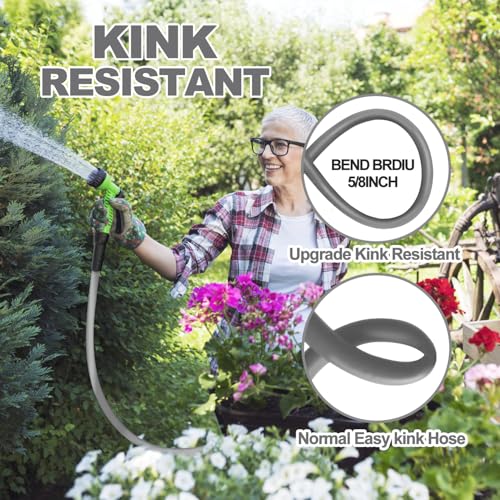 YOTOO Heavy Duty Hybrid Garden Water Hose 5/8-Inch by 100-Feet 150 PSI Kink Resistant, Flexible with Swivel Grip Handle and 3/4" GHT Solid Brass Fittings, Gray - Image 4