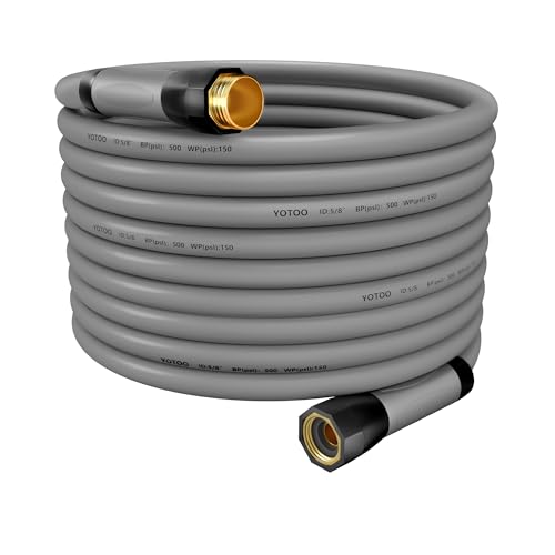 YOTOO Heavy Duty Hybrid Garden Water Hose 5/8-Inch by 100-Feet 150 PSI Kink Resistant, Flexible with Swivel Grip Handle and 3/4" GHT Solid Brass Fittings, Gray - Image 1