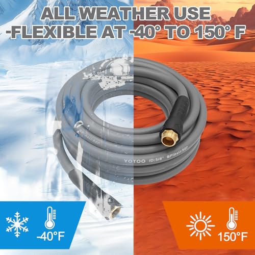 YOTOO Heavy Duty Hybrid Garden Water Hose 5/8-Inch by 100-Feet 150 PSI Kink Resistant, Flexible with Swivel Grip Handle and 3/4" GHT Solid Brass Fittings, Gray - Image 5