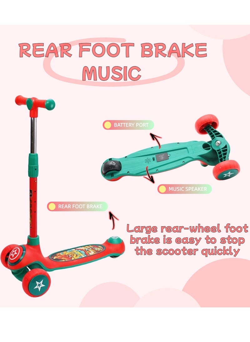 إيزي فيتشور سكوتر ركل للأطفال من إيزي فيوتشر: تصميم قابل للطي، مقبض قابل لضبط الارتفاع، عجلات LED، فرامل خلفية وموسيقى للأعمار من 3 إلى 8 سنوات - Image 3