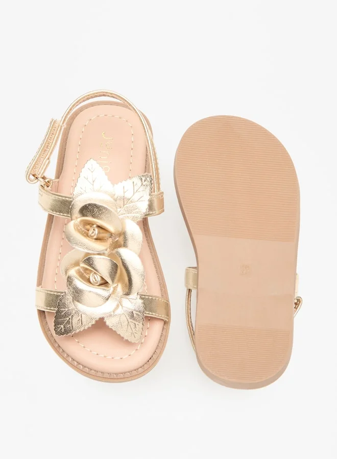 JUNIORS Girls Floral Accent Flat Sandals With Hook And Loop Closure