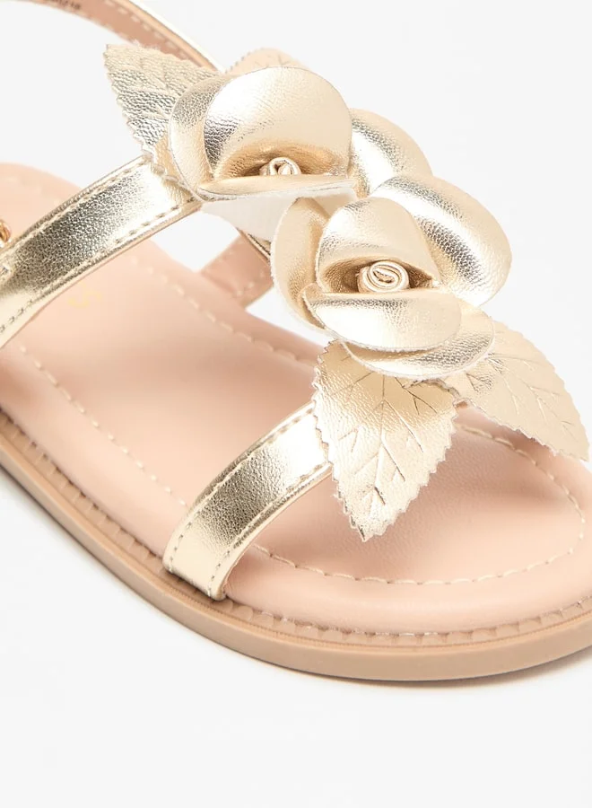 JUNIORS Girls Floral Accent Flat Sandals With Hook And Loop Closure