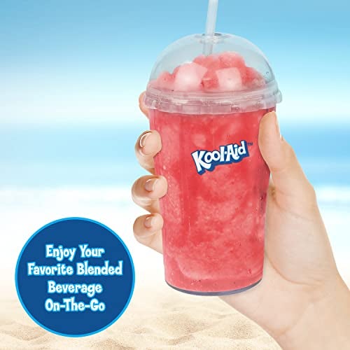 Nostalgia Kool-Aid Slush ‘N Go Personal Blender for Smoothies, Slushies, Shakes, and Fruit Blends, Includes Two 15 Oz Travel Bottles, Cup Lid, and Reusable Straw, Blue - Image 3